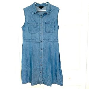 JESSICA Blue Denim Color Sleeveless Shirt Dress Women’s Size Large
